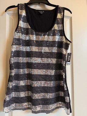Allen B Women's Black & Silver Sequin Tank Top